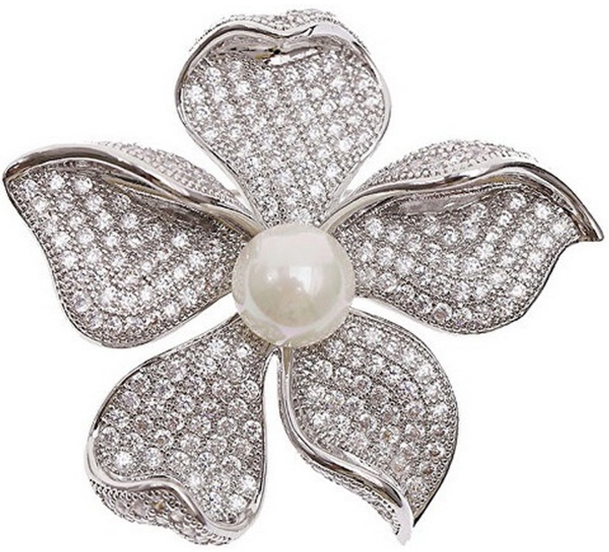 TROLI STAINLESS STEEL BLOEM BROCHE MET KRISTALLEN EN PAREL 1 STUK
