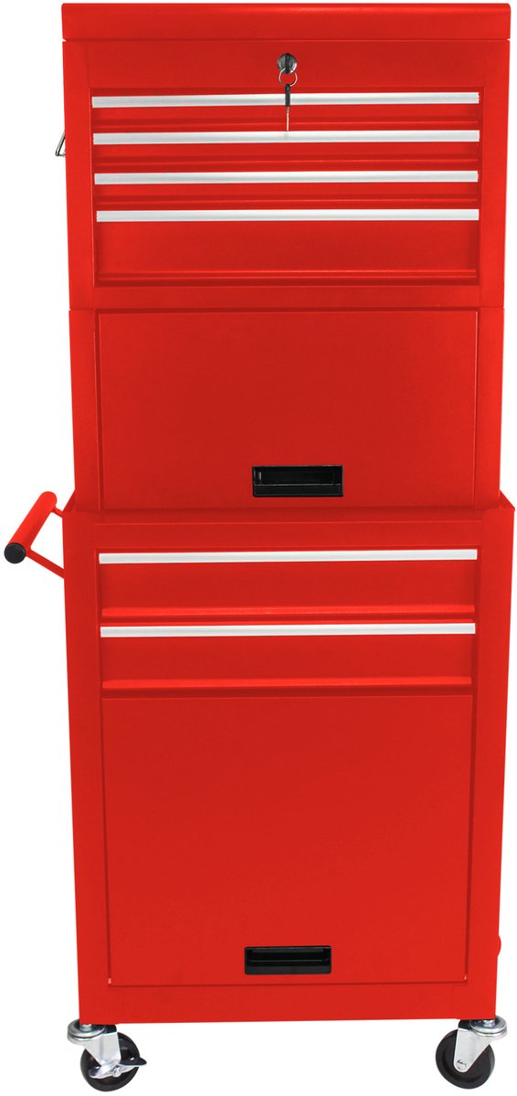 OKWISH Gereedschapskar – 2-in-1 Met 6 Lades En Onderkast – Afsluitbaar Op Wielen Voor Garage En Werkplaats – Staal Rood – 53,01 x 33,02 x 133,1 cm