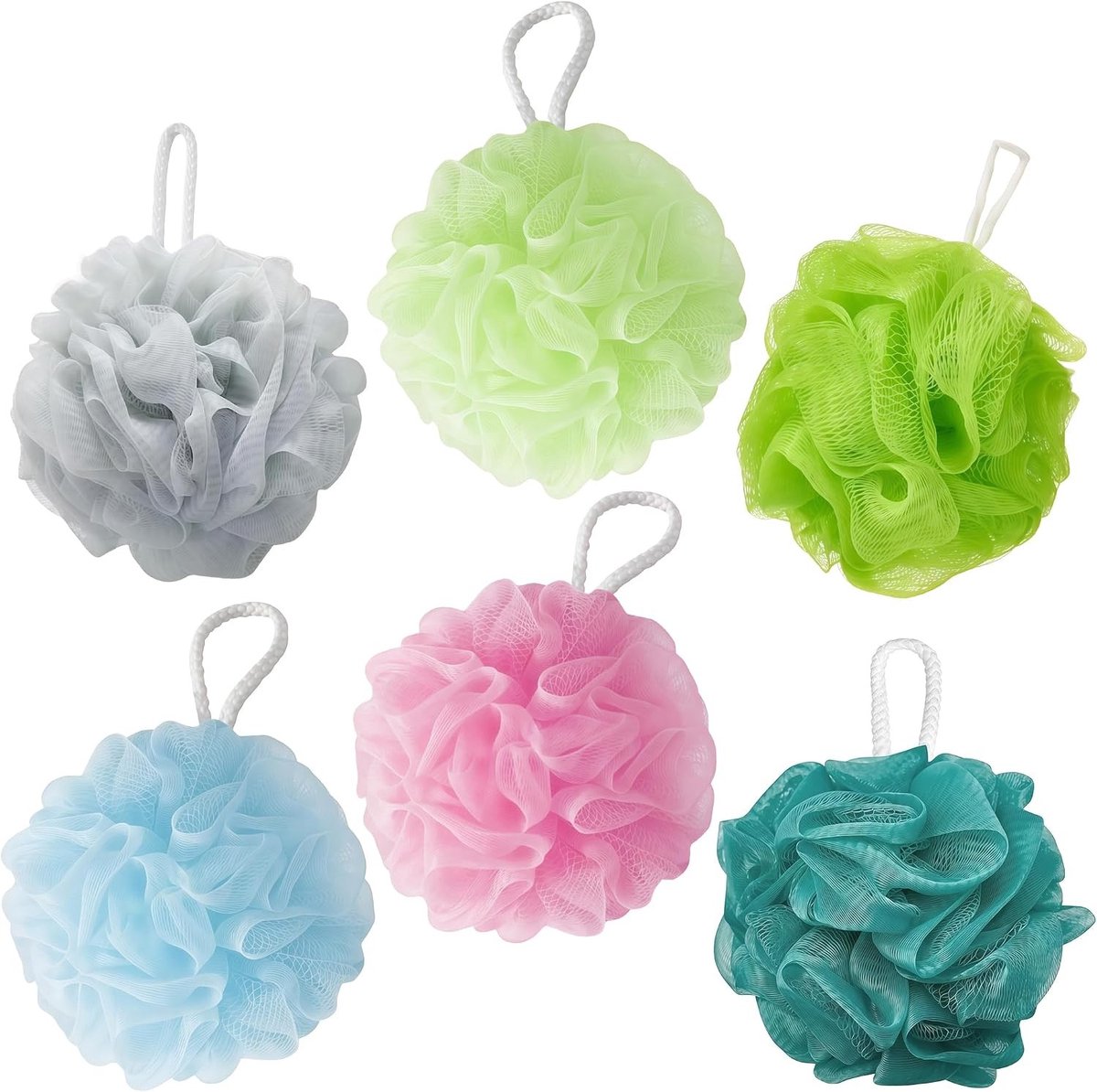 Wasbare Douchebloem Set van 6, Multicolor Lichaamsreiniging, Massage en Scrubben voor een Verfrissende Doucheervaring
