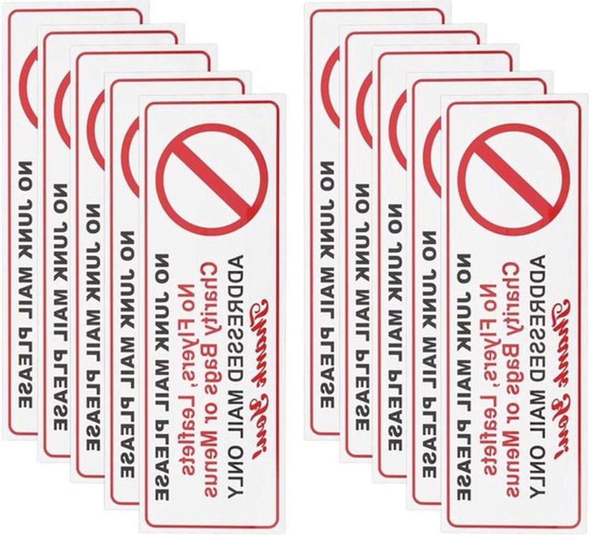 - Deur waarschuwingsbord - Zelfklevend - PVC sticker - Geen folders flyers - Geen liefdadigheid tassen - 150x50mm - Geschikt voor deur - Rood 10 stuks