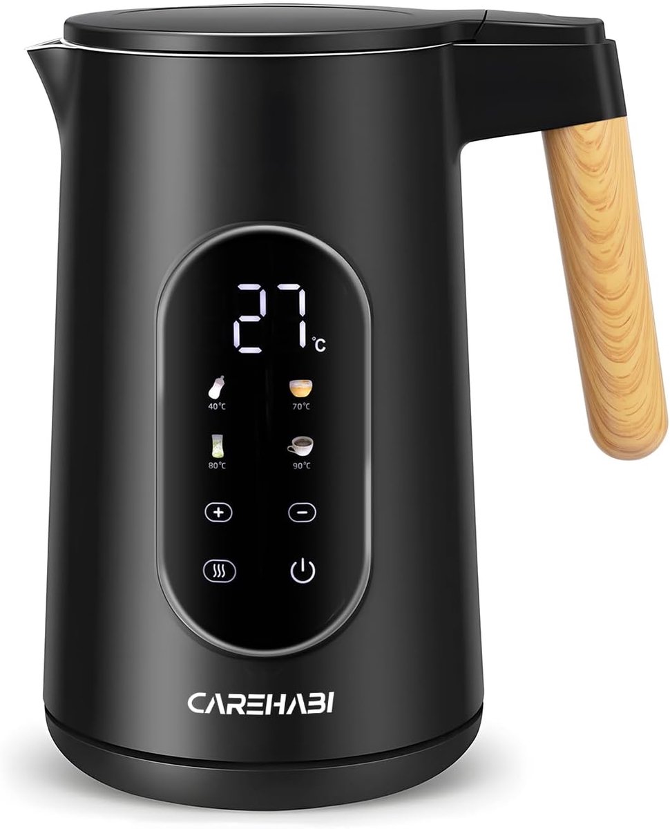 Thijox Waterkoker met Temperatuurinstelling 1 7L Roestvrij Staal Zwart 40-100°C 2200W LED-Display Dubbelwandig Warmhoudfunctie