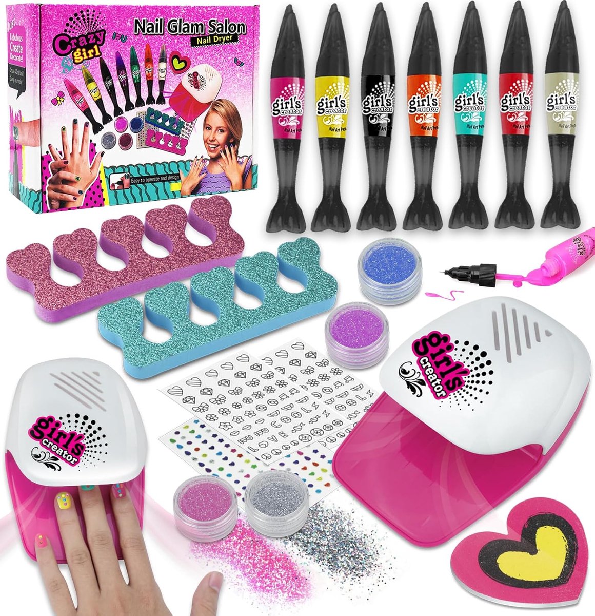 SnelShoppen - 18-delige Nagellak Set voor Meisjes met Nageldroger + 7 Kleurige Nagellakpennen, Waterbasis & Sneldrogend, Perfect voor Verjaardag, Kers