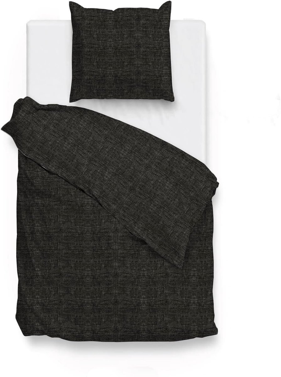 Thijox - Dekbedovertrek Katoen Lino Linnen Look 140x200/220cm - Midnight Black - 1-persoons - Luxe Slaapkamer Decoratie