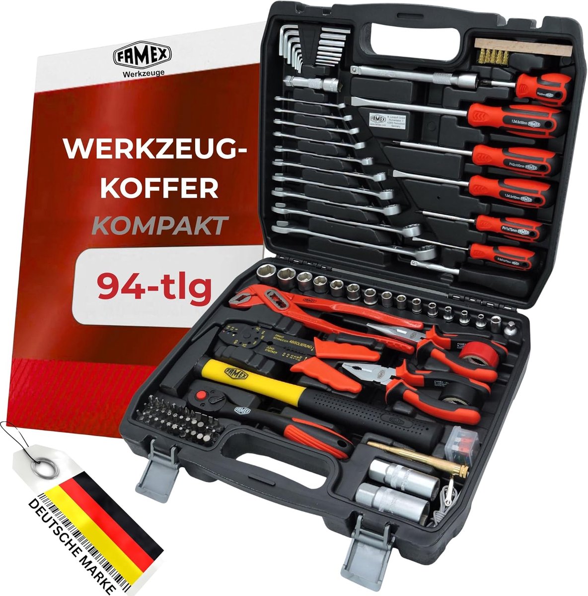 SnelShoppen - Gereedschapskoffer gevuld met hoogwaardige gereedschapsset, compact en multifunctioneel, chroom-vanadium, ideaal voor auto, camper, doe-