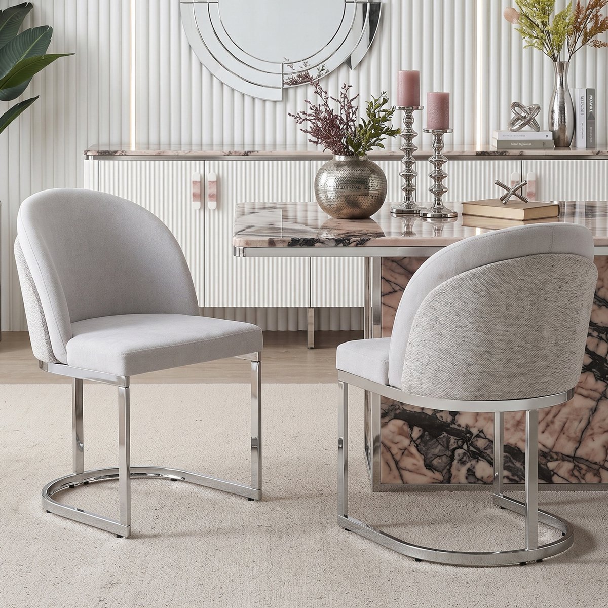 STILVORA Eetkamerstoel - Set Van 2 - Comfortabel En Ademend Met Dubbele Rugleuning - Voor Eetkamer, Woonkamer En Café - Chenille Lichtgrijs Zilver