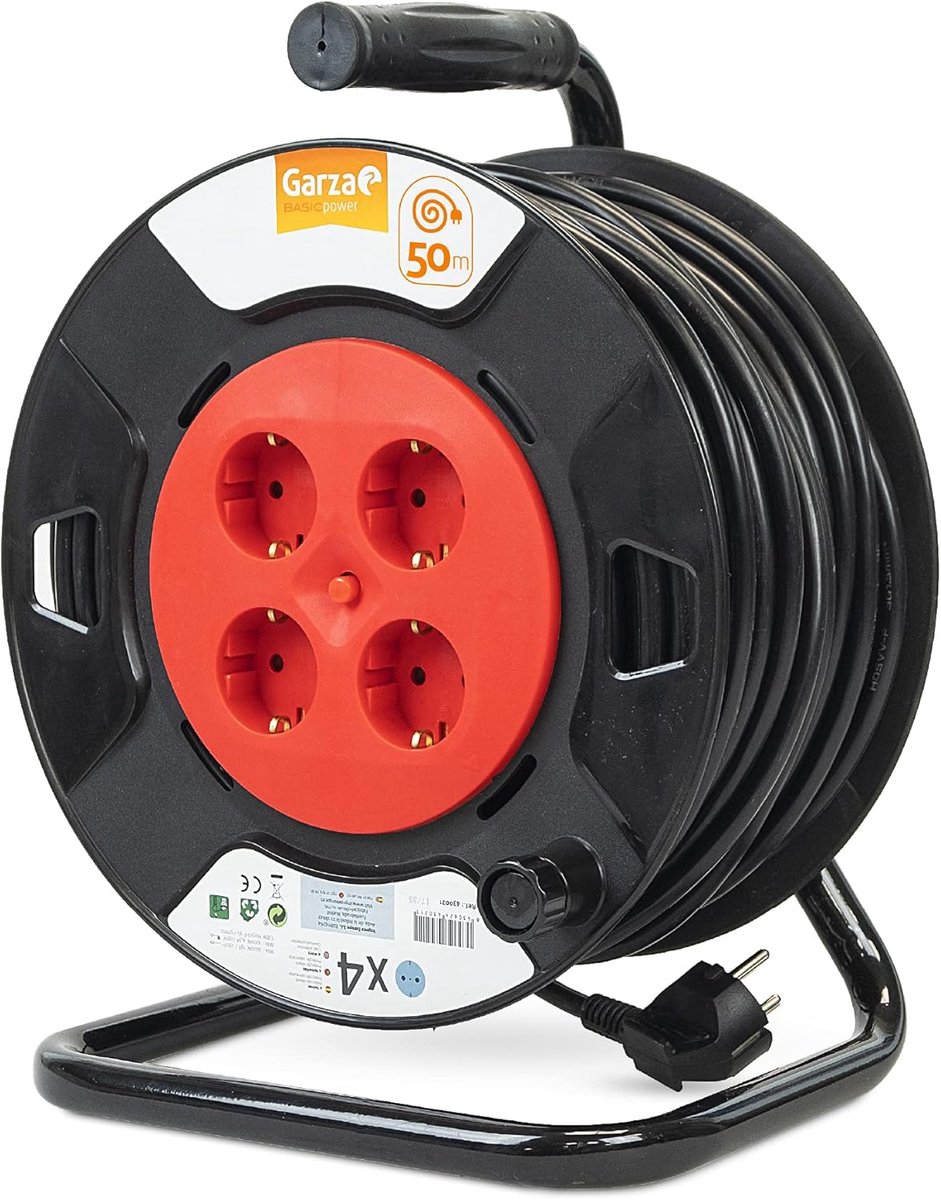 Thijox - Inrollacables Brico 4 Socket met Handvat 50 Meter x 1,5 mm - Ideaal voor Camping, Tuin en Feesten