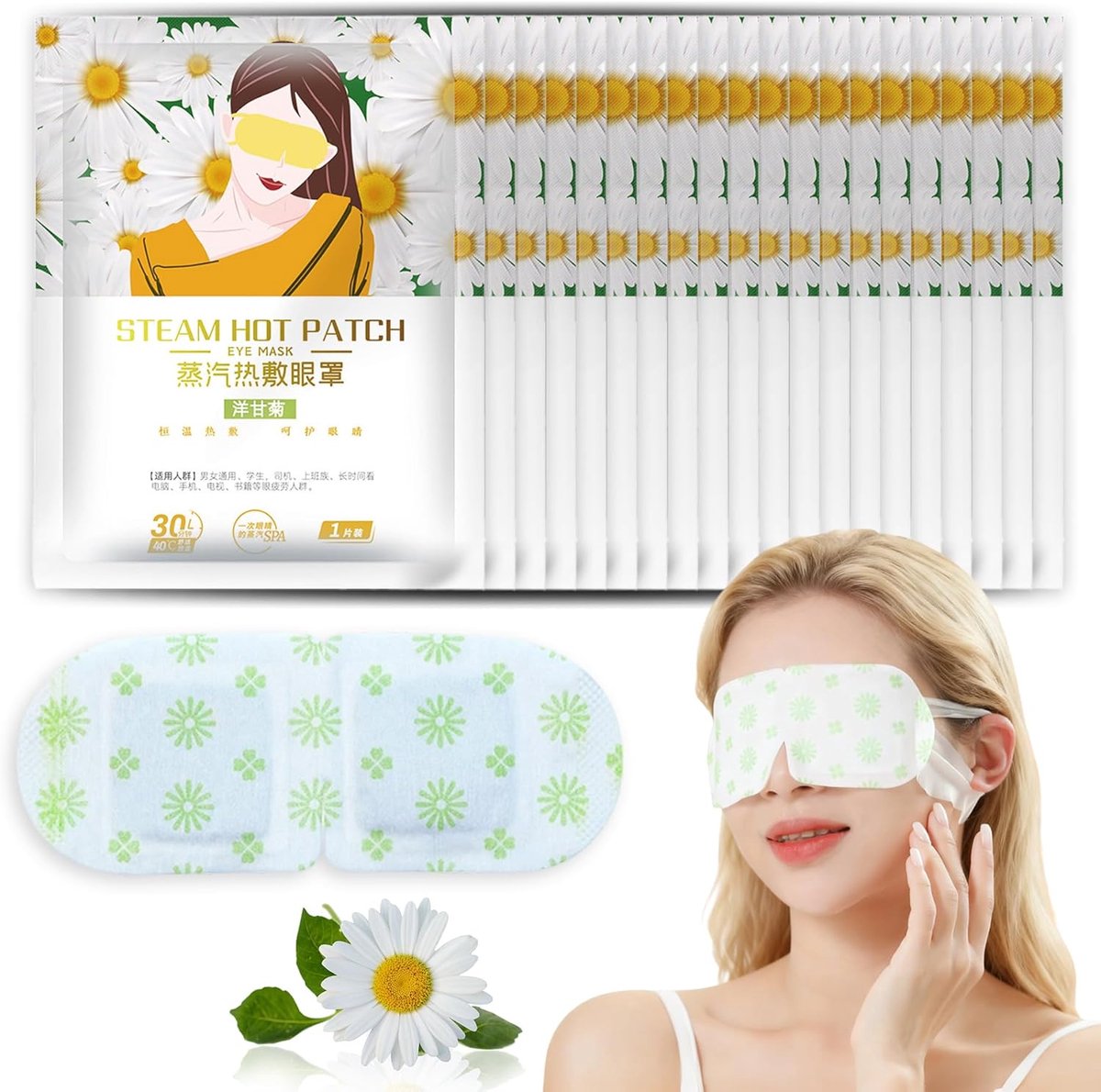 SnelShoppen - 20 Stuks Verwarmend Oogmasker - Stoom Oogcompressen voor Ontspanning, Kamille, Slaapmasker tegen Donkere Kringen en Gezwollen Ogen - Oog