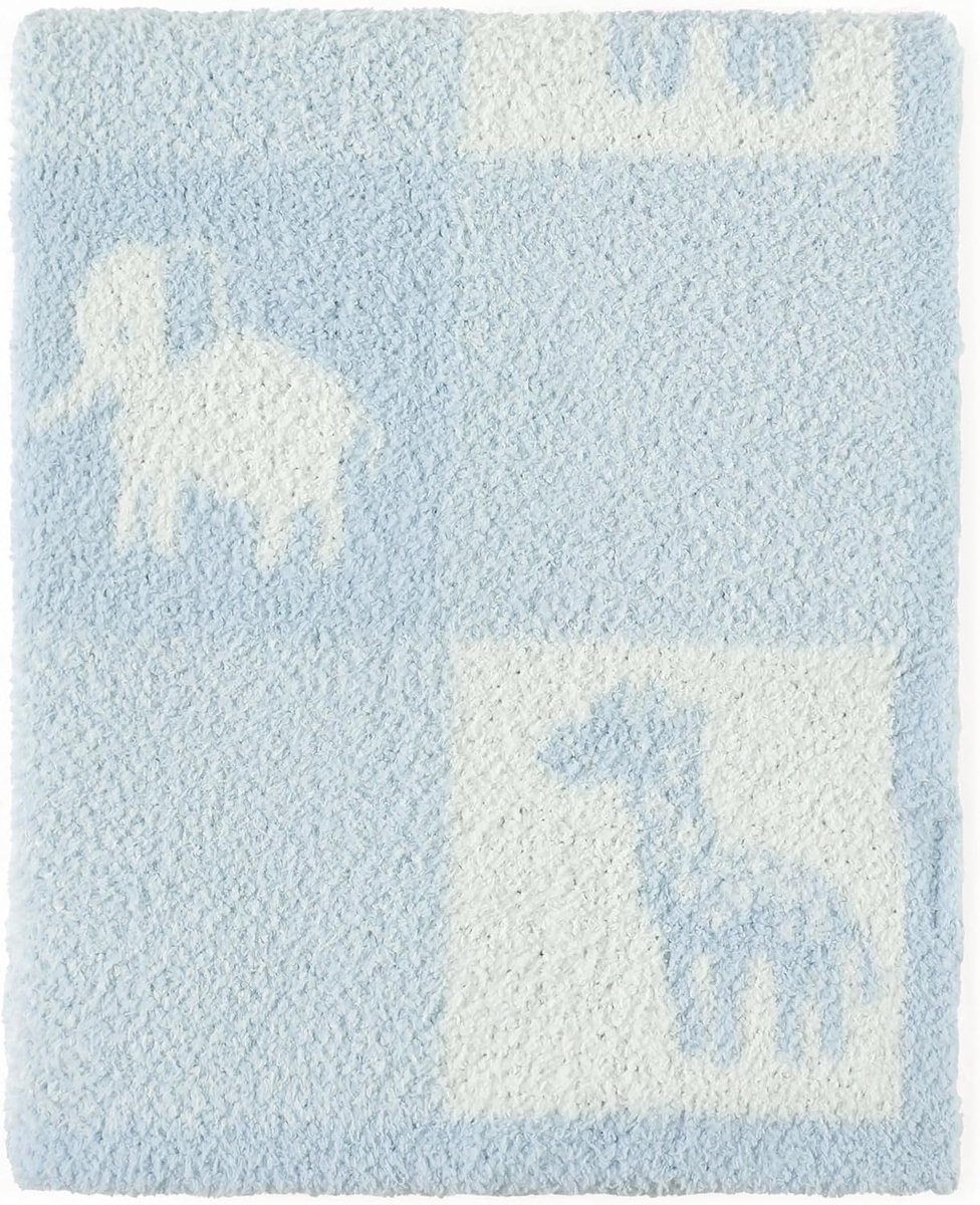 SnelShoppen - Cozy Soft Warm Chenille Baby Blanket 75x100cm voor Meisjes en Jongens, Ideaal voor Baby Shower, Nieuwgeboren, Dierenprint in Blauw
