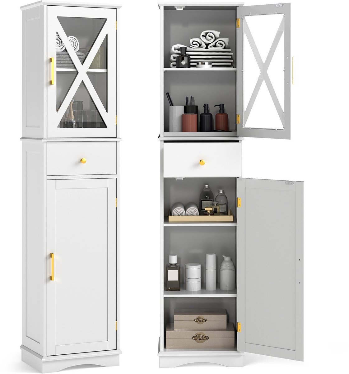 SureDeal® - Badkamerkast - Hoge Kast - Verstelbare Planken Lade - 40x30x168 cm - Wit