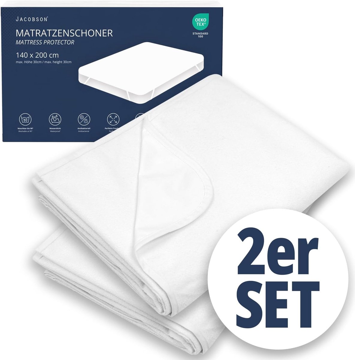 SnelShoppen - Comfortabele Matrassen Topper 140 x 200 cm - Waterdicht en Ademend - Set van 2 - Gecertificeerd Oeko-Tex - Geschikt voor Hoogte 15-30 cm