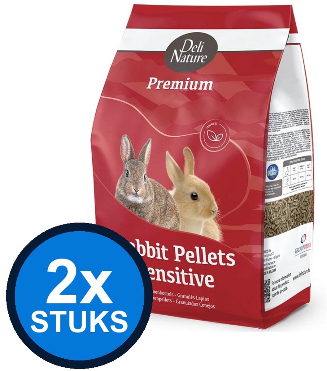 2x Deli Nature - Premium konijnenkorrels sensitive 4kg - Knaagdierenvoer - 4 kg