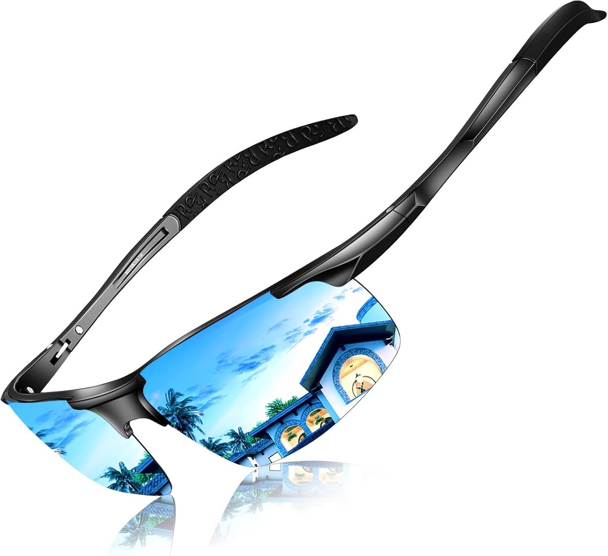 SnelShoppen - Zonnebril Heren Gepolariseerd Sportief Wrap Around Golf Driving Fietsen UV-bescherming Designer Shades Blauw/Gespiegeld voor Vissen en H