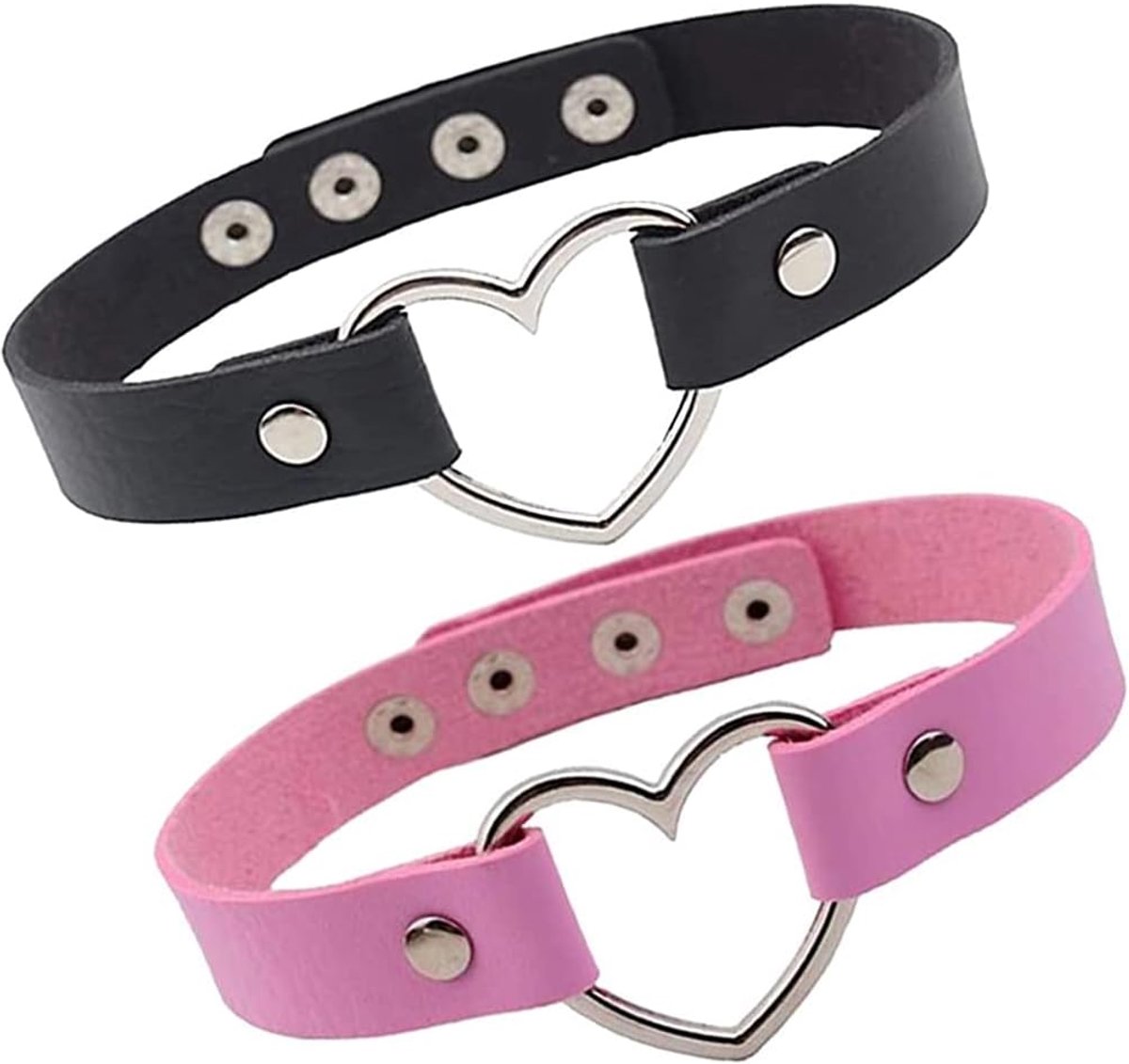 Thijox - Set Van 2 PU-Leren Chokers - Verstelbare Zwarte Halsbanden Voor Dames - Gothic, Punk, Rock Stijl - Vintage Leren Kraag Voor Feest, Festivals,