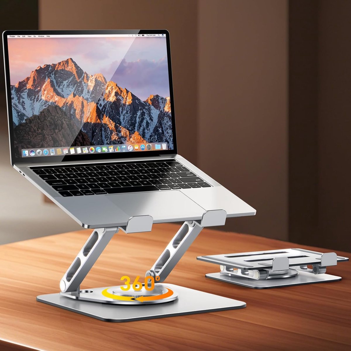 SnelShoppen - Laptopstandaard 360° Rotatable, Ergonomisch Verstelbaar, Dubbele Bar, Ventilatie en Afvoer voor MacBook Air Pro (10-16 Inch)