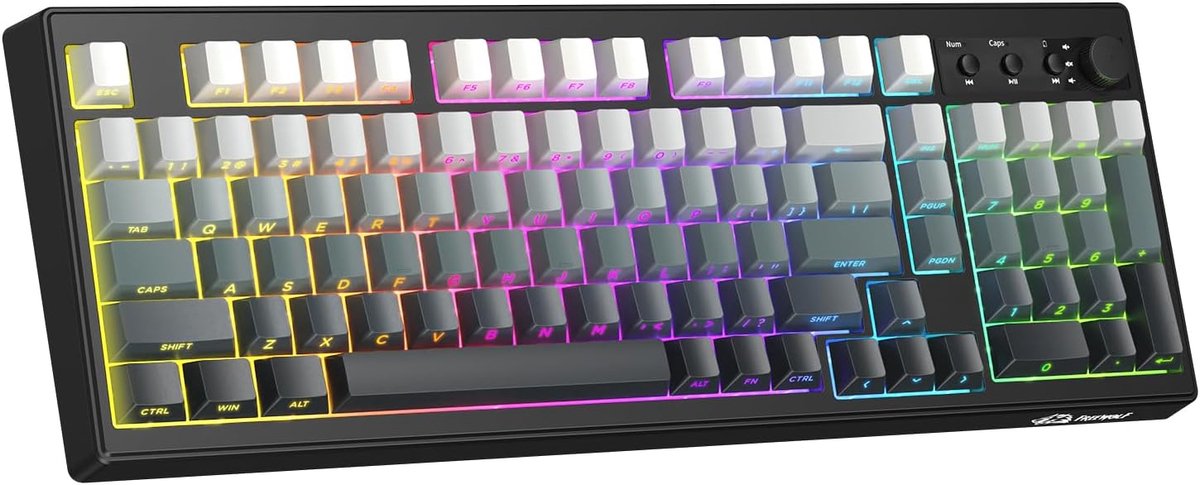SnelShoppen - Draadloos Gaming Toetsenbord QWERTY, Tri-mode BT/2.4G/USB-C, Membraan Toetsenbord met Draaiknop, 102 PBT Gradient Toetsen, 4000mAh RGB B