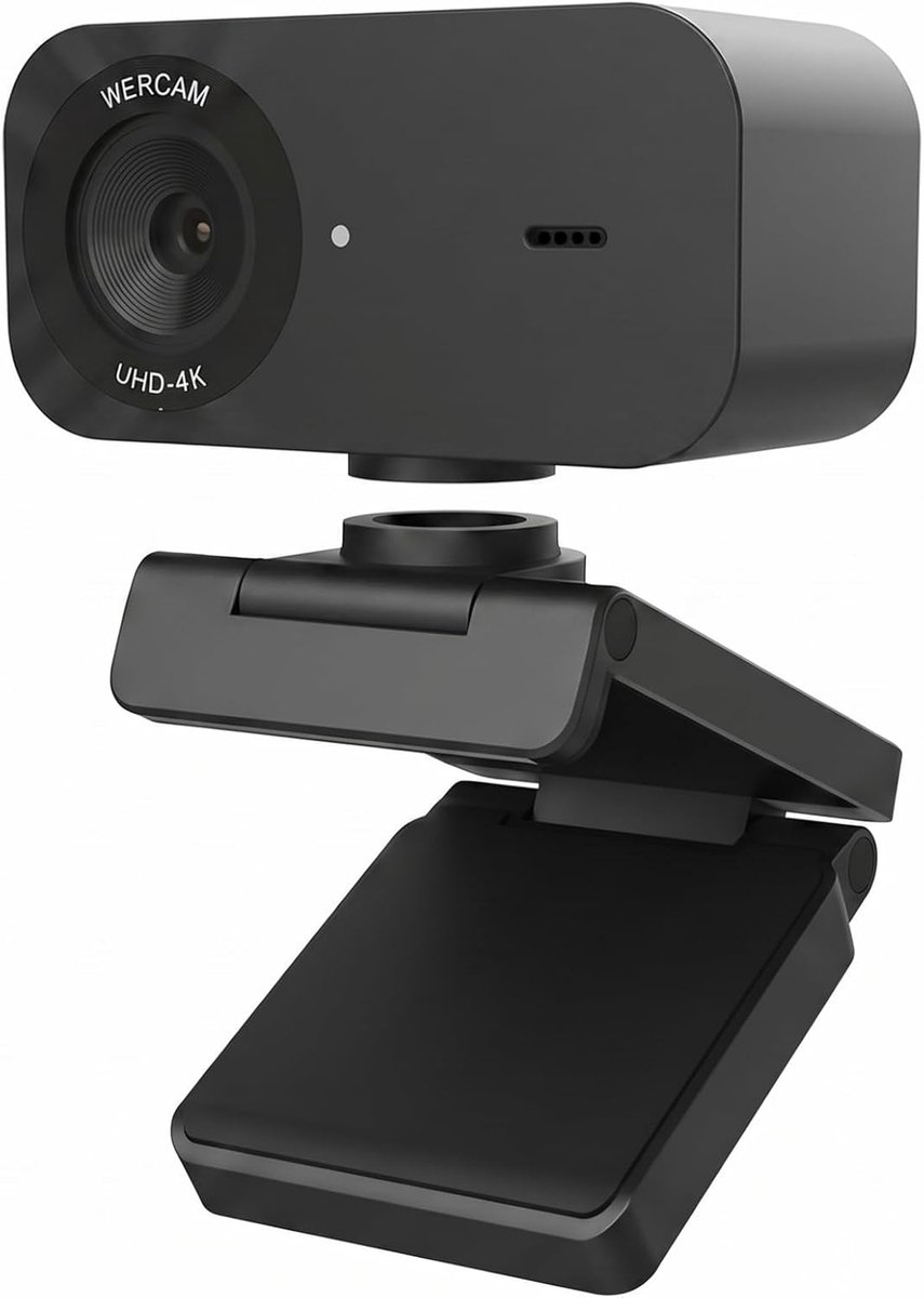 Thijox - 4K Webcam met Microfoon, UHD Ultra-HD Computercamera met Privacyafdekking, Ruisonderdrukkende Microfoon, 100° Groothoek, USB Plug & Play voor
