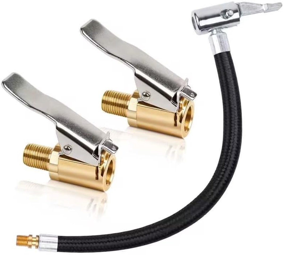 SnelShoppen - Ventielverlengset 20 cm Bandenpomp Slang met 2x 8 mm Autoventiel Hefboomstekker Air Chuck - Bandenvulslang en Adapter voor Auto, Fiets,