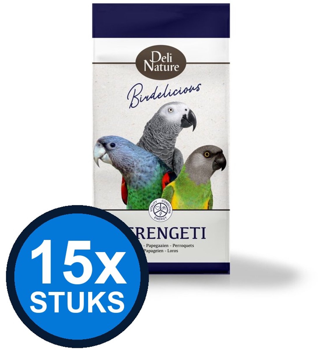 15x Deli Nature - Birdelicious papegaaien serengeti 750gr - Vogelvoer - 750 g