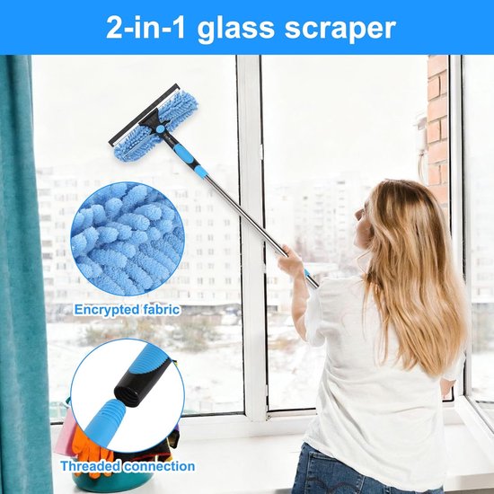 Telescopische Ruitenwisser Set van 4 m voor Binnen en Buiten, Ideaal voor Badkamer, Douche en Auto, 2-in-1 Ramenreiniger voor Hoge Ramen — afbeelding 5