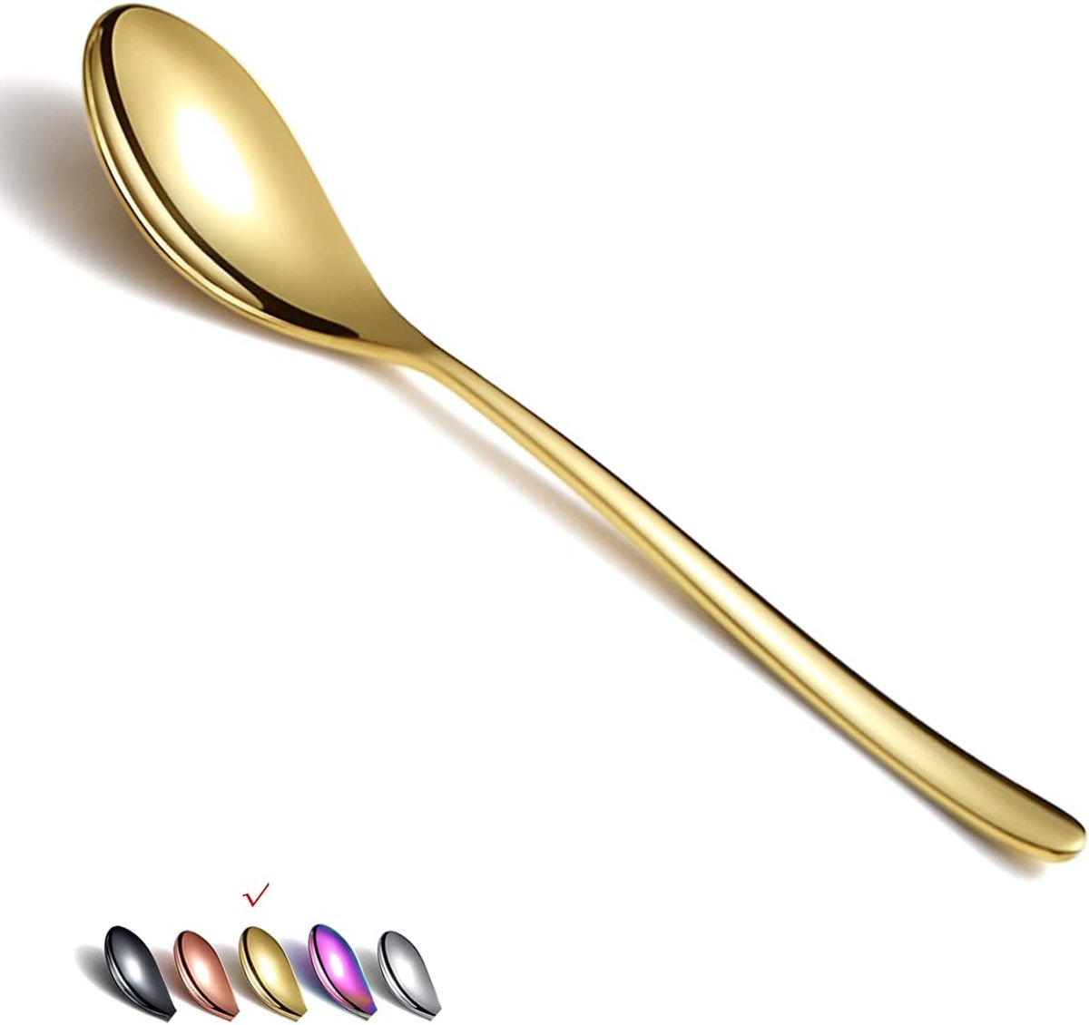 Thijox - Gouden Eetlepels 6 Stuks, 8,1 Inch Roestvrijstalen Soeplepels en Dessertlepels, Vaatwasmachinebestendig Bestek Voor Thuis, Keuken of Restaura