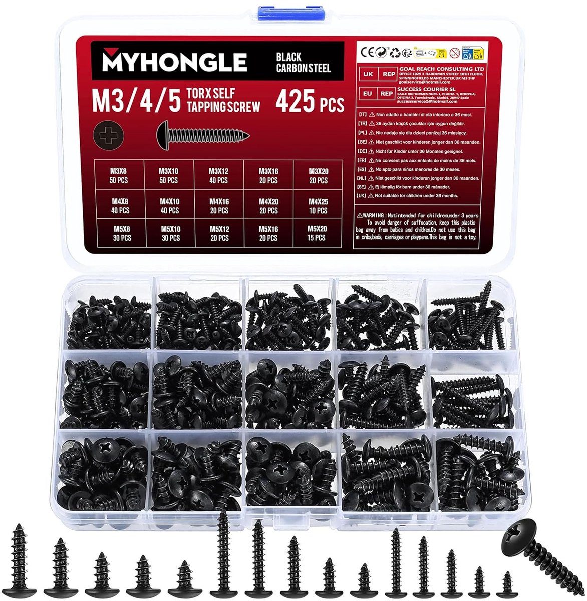425 Pcs M3 M4 M5 Sheet Screws Self Tapping Screws Black Flat Head Screws Lens Head Screws Phillips Screws Wood Screws - ShopVlot