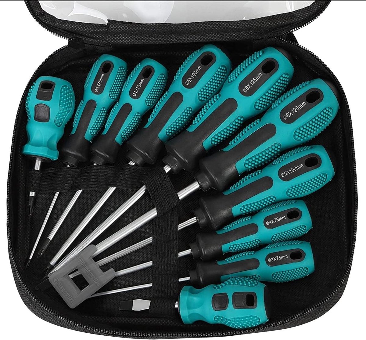 Thijox - Professionele Schroevendraaierset 10 Stuks, Magnetisch, Chroom-Vanadium Staal, Platte en Kruiskopschroevendraaiers, Gereedschapstas voor Bouw