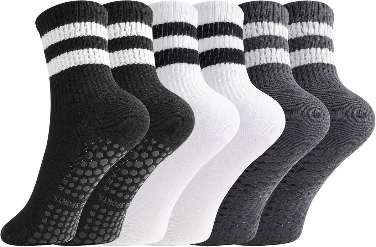 Pilatessokken voor dames - 3 paar antislip yogasokken - met noppen - ideaal voor fitness - ShopVlot