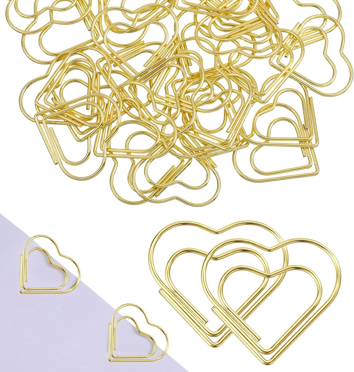 Papierclips hartvormig 50 stuks - Gouden metalen clips - Schattig ontwerp - Perfect voor notities - ShopVlot