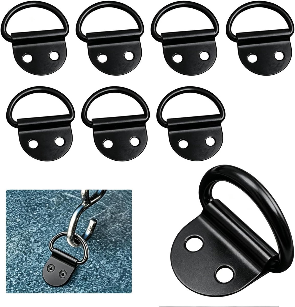 Zwarte D-Ring Sjorogen - 8 Stuks Zware IJzeren Sjorankers voor Vrachtwagens en Boten, 200kg Draagvermogen, Ideaal voor Bevestigen en Transporteren