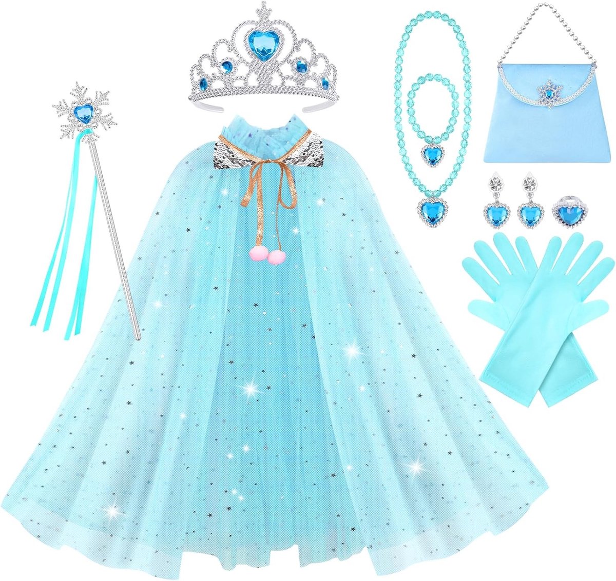 Glanzende Sequin Cape voor Prinsessen, Kostuum met Toverstaf en Sieraad, Perfect voor Feestjes en Verkleedpartijen