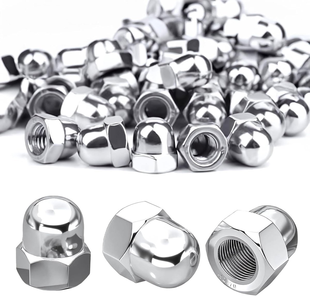 M6 RVS Cap Nuts 50 Stuks, Hoogwaardige Beschermende Moeren voor Schroeven en Draadstangen, DIN 1587 Kwaliteit A2 V2A