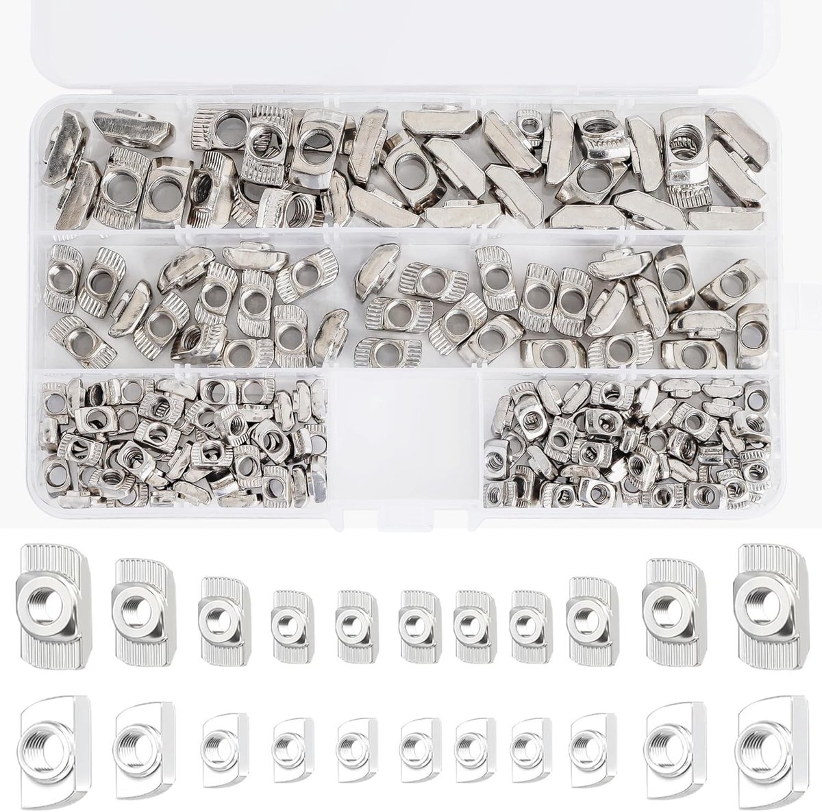 170 Stuks Hammer Head Moeren M4 M5 M6 M8 - T-Slot Moeren van Koolstofstaal - Geschikt voor Aluminium Profielen en Extrusies