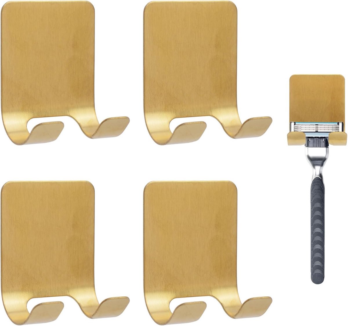 Thijox - 4 Stuks Magnetische Scheermes Houder RVS Hanger - Heavy Duty Utility Opslag Haak voor Scheerapparaat, Handdoek en Douchebal in Goud
