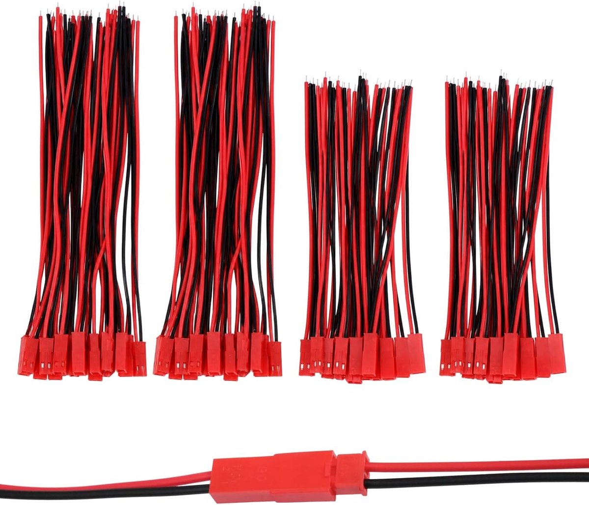 40 paar 2-polige JST-connectoren 22 AWG, mannelijke en vrouwelijke stekkers voor elektronica, led verlichting, en pc toepassingen, 100 mm en 150 mm lang