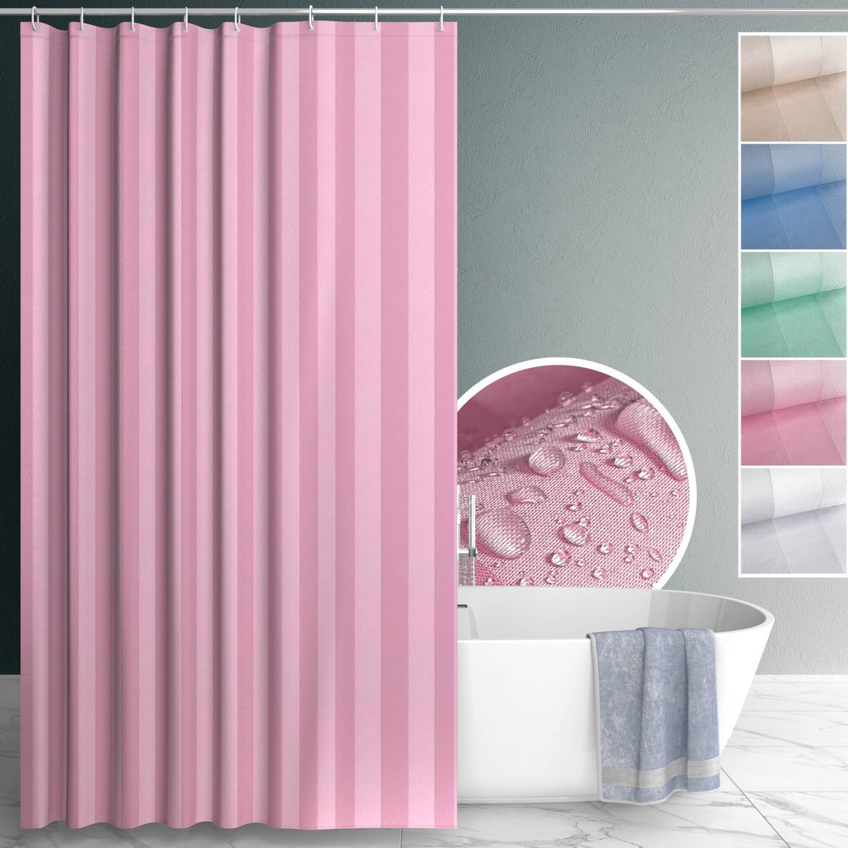 ANRO Douchegordijn Effen Roze 120x200cm Wasbaar Met Ringen Waterafstotend Badgordijn