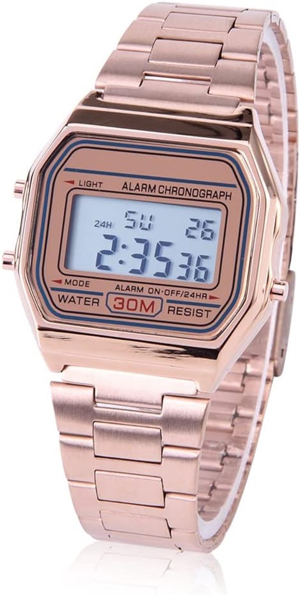 Thijox - Klassiek Digitaal Horloge Roze van Legering met Achtergrondverlichting, 12/24 Uur Weergave, Datum, Week, Wekker, Chronograaf - Perfect voor D