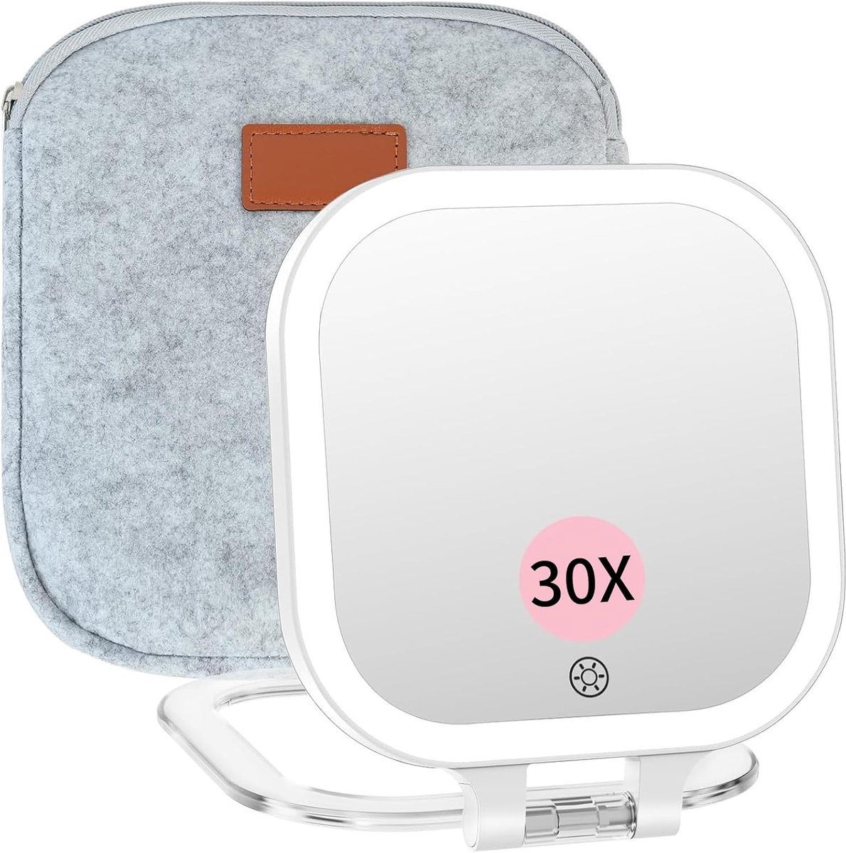 Thijox - Oplaadbare Draagbare Make-upspiegel 30x Vergroting - Verlicht met 72 LEDs - 3 Verlichtingsmodi - Ultradun & Draagbaar voor Reizen, Make-up, F