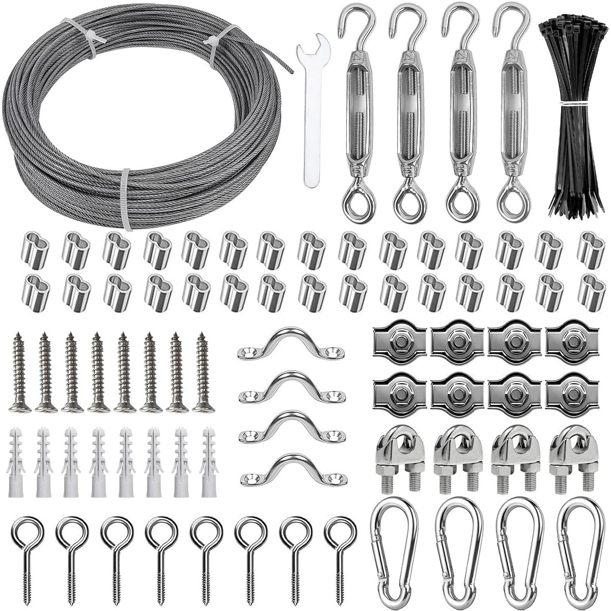 Set van 172 Stalen Touw van 30 m met 2 mm Diameter - PVC Gevoerde Kabel voor Tuinondersteuning, Gordijnen en Kledinglijnen