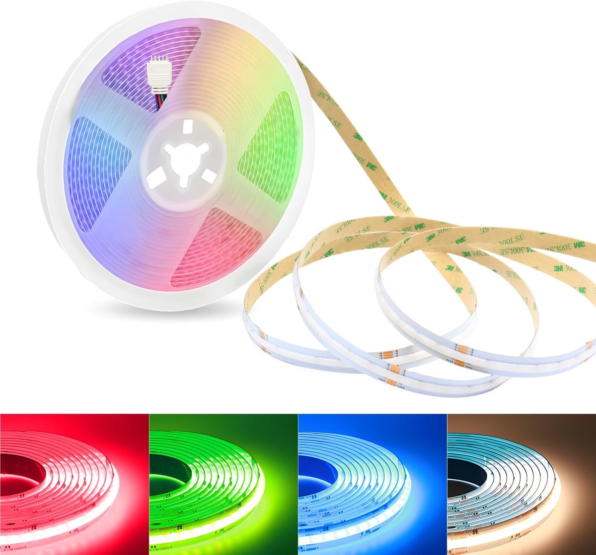 Thijox - 24V Dimbare COB LED Strip RGB+Warm Wit 10M met 672 LEDs/M, Flexibele 12mm Brede IP20 LED Strip voor Keuken, Slaapkamer, TV Achtergrondverlich