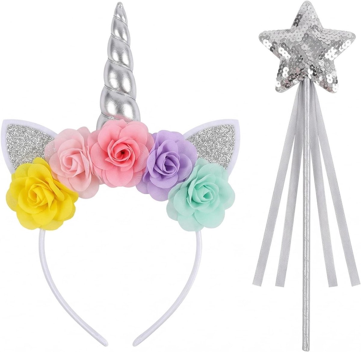2-delige haarbandset met eenhoornontwerp voor meisjes en dames, perfect voor verjaardagen, kostuums en feestjes, inclusief hoorn en oren, ideaal voor carnaval en speciale gelegenheden