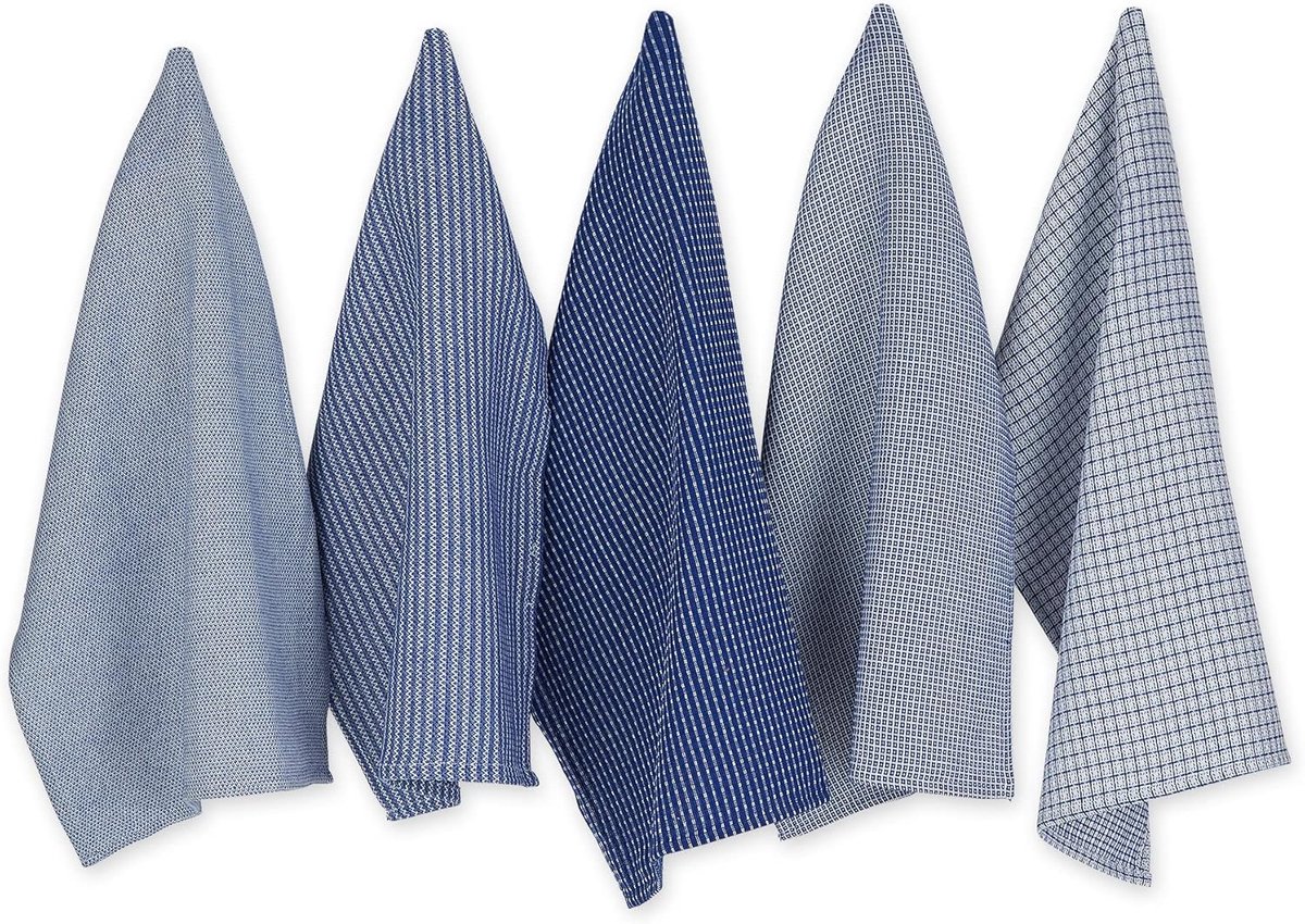 Thijox - Katoenen extra grote theedoeken set van 5 - absorberende keukenhanddoeken voor dagelijks koken en bakken - blauw - keukencadeau - 20 x 30 cm