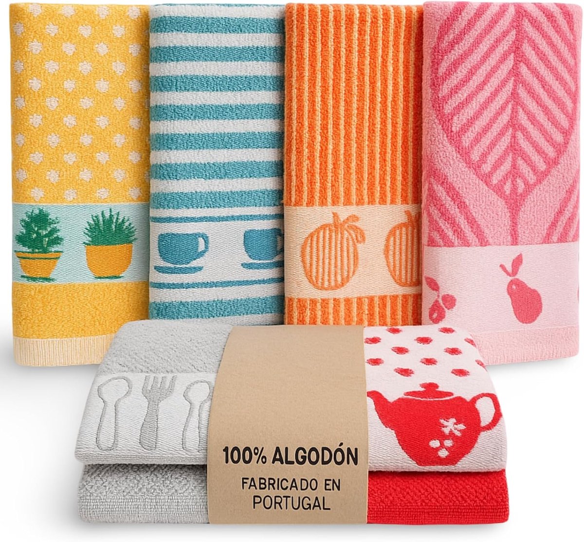 Thijox - Theedoeken Katoen 100% - Keukendoeken, Droogdoeken Keuken, Keukenhanddoeken, Zwart & Beige, Hoogwaardige Absorptie, Gemaakt in Portugal