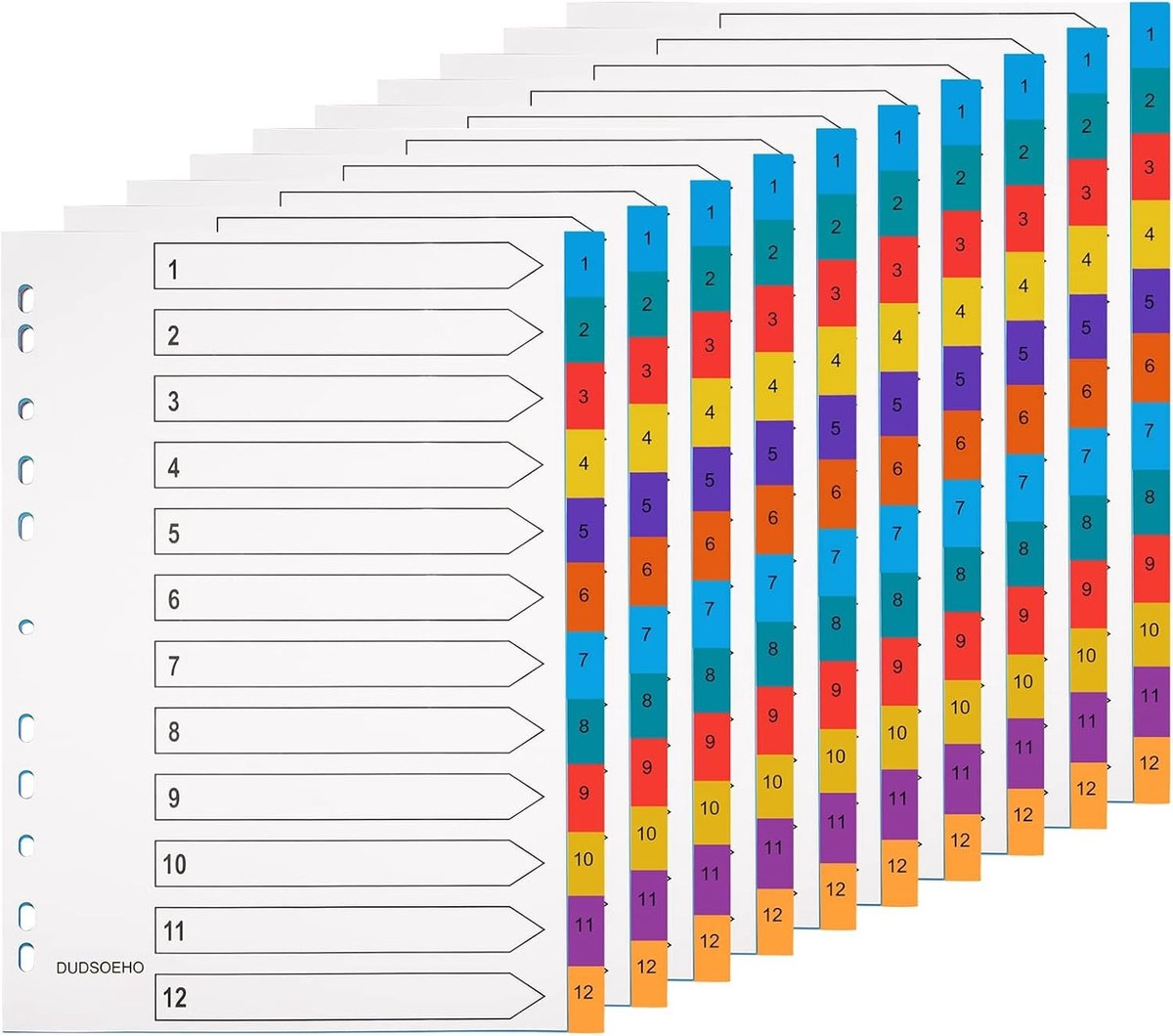 Kleurige indexscheiders voor A4 mappen, 12 stuks, multifunctionele en duurzame dividers voor organisatie en archivering