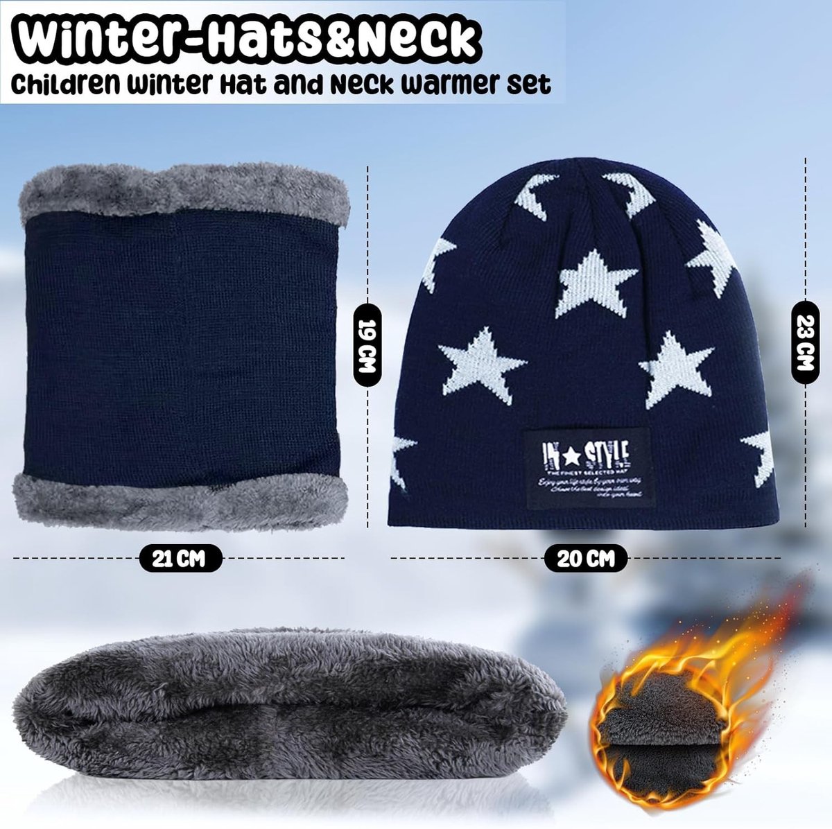 Wintermuts en halsdoek set voor kinderen, warme sjaal en muts voor jongens en meisjes, perfect cadeau voor 5-14 jaar