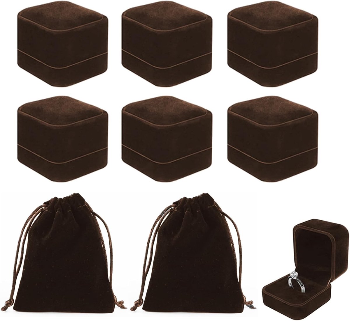 Zachte Ringdoos voor Verlovingsringen met Twee Opbergcompartimenten - Perfect voor Trouwen en Verjaardagen - Bruine Velvet Opbergdoos