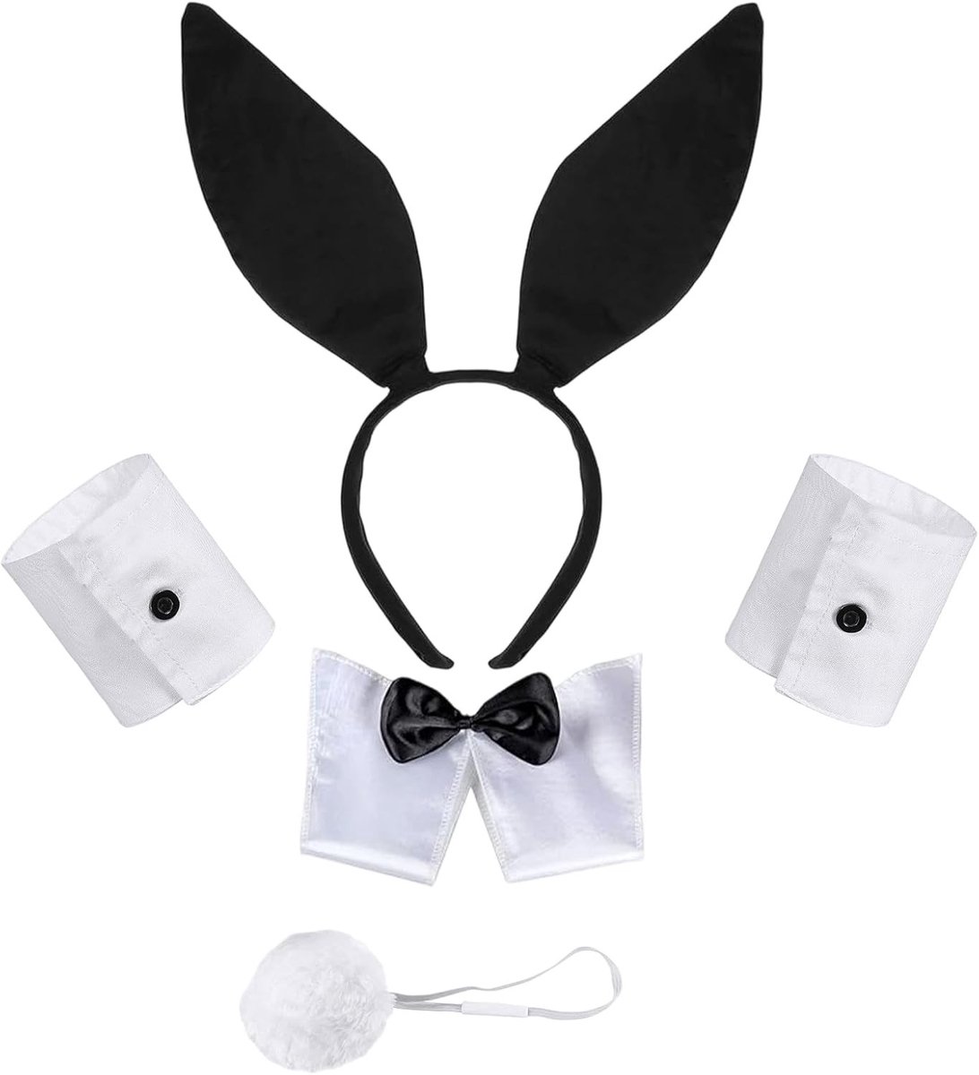 Vrouwelijk Konijn Kostuum Set met Oren, Hoofdband, Strik en Mouwen voor Pasen, Halloween en Cosplay Feesten