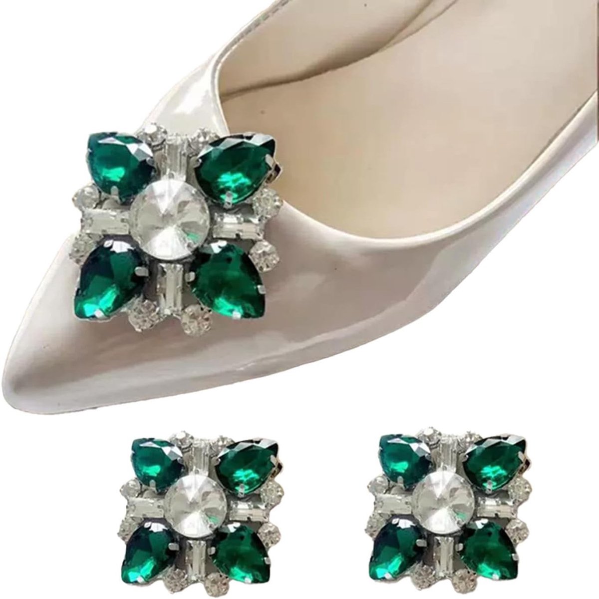 Afneembare glitter schoenclips met luxe strass kristallen - 8 stuks schoenaccessoires voor unieke schoendecoratie in groen