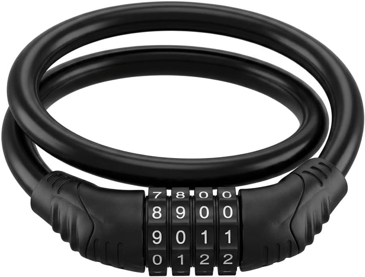 Veilige Fietsslot met 4-Cijferige Code, Ketting van 60 cm en 12 mm Dikte voor Fiets, Scooter en Motor