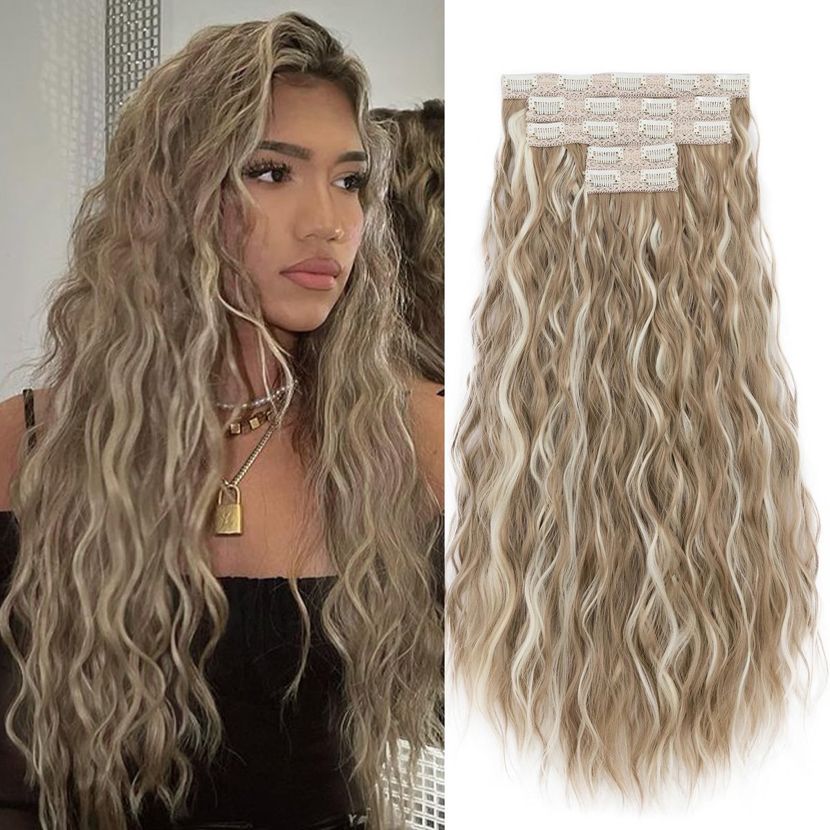 Clip-In Extensions Krullend Haar - Ash Blonde Balayage - 250 g