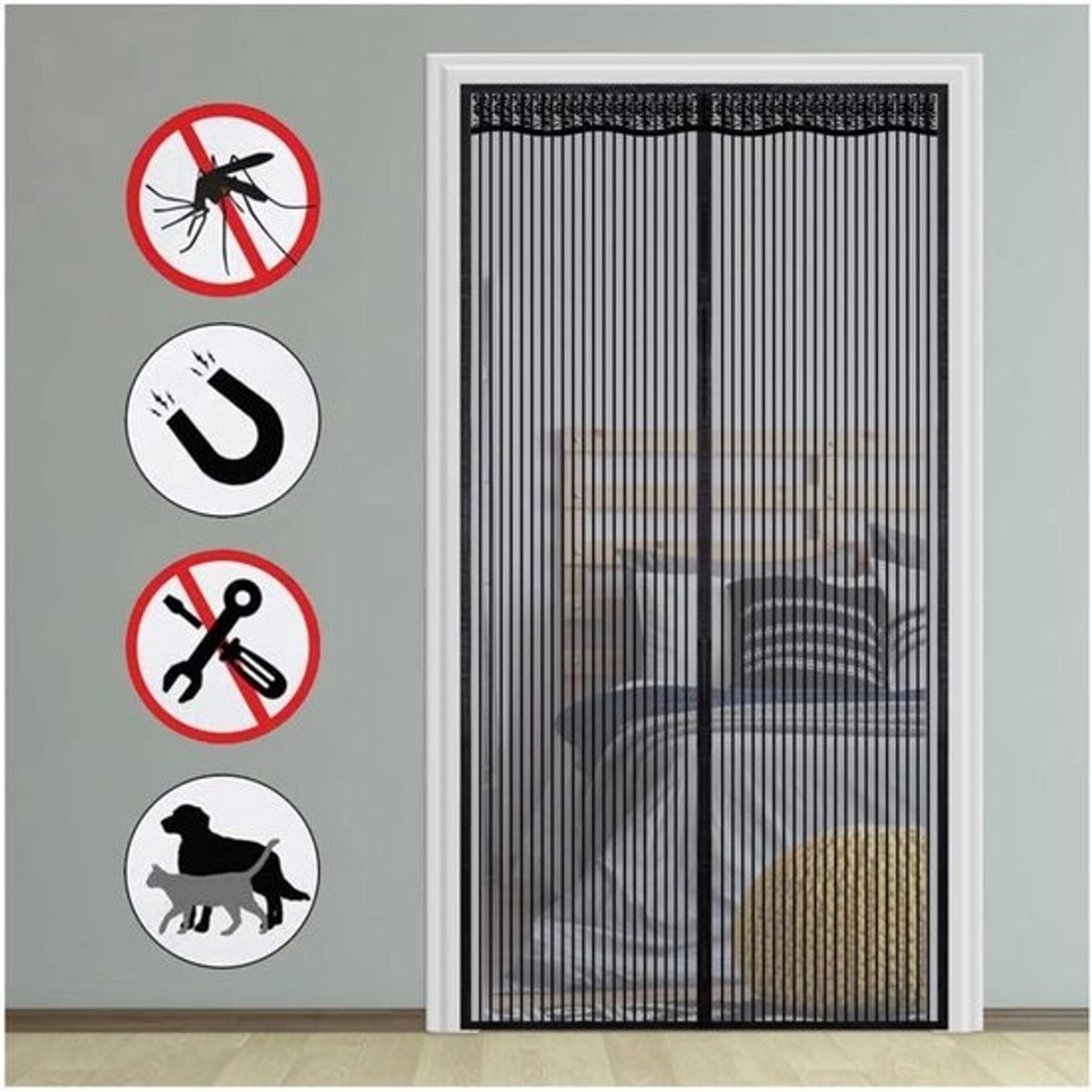 Magnetische Hordeur - Gaasgordijn Insecten - Frisse Lucht Binnen - Automatische Sluiting - 95x255 cm - Zwart